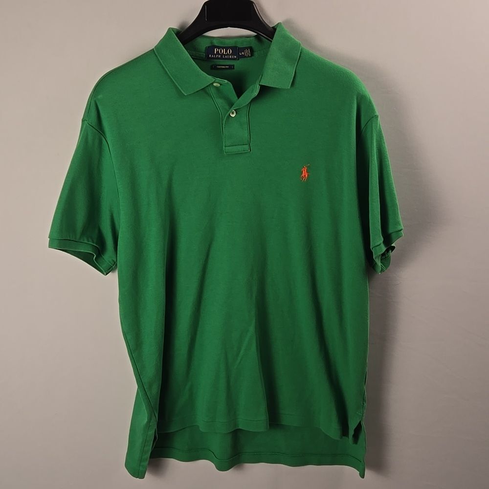 Polo Ralph Lauren Green Custom Fit Polo Shirt Sz‎ L, Preppy Academia St Pattys